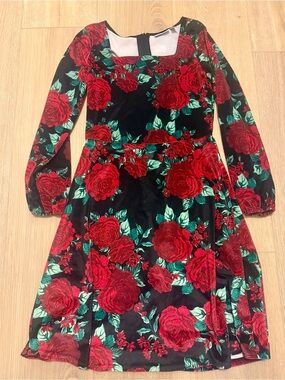 Children’s Place Women’s  Red Rose Velvet Fit-and-Flare Dress